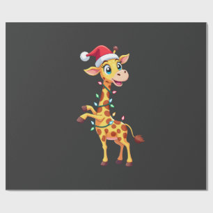 Papel De Presente Iluminação de Natal Girafa Divertida Girafa do Pap