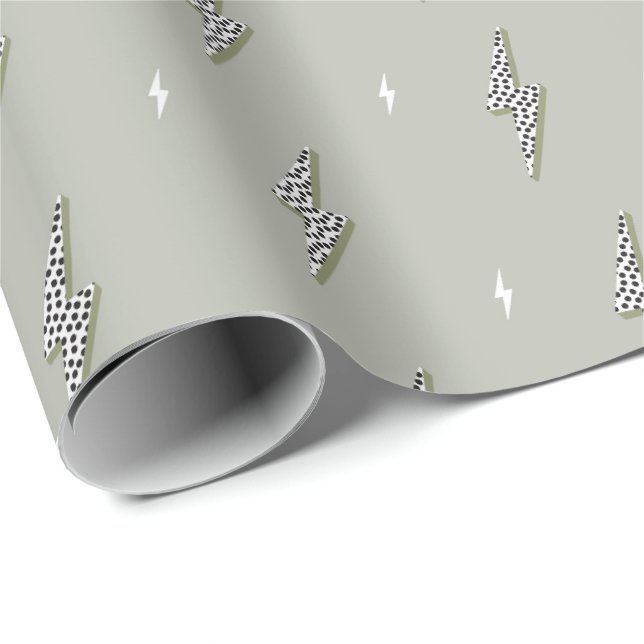 Papel De Presente iluminação verde caqui raio elétrico simples (Ponta do rolo)