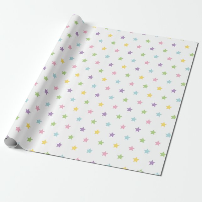 Papel De Presente Ilumine Seu Espaço com Padrão de Estrelas Pastel (Desenrolado)