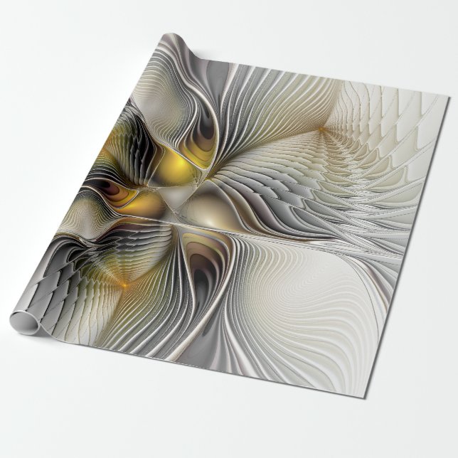 Papel De Presente Ilusão Óptica Abstrata Fractal 3D Com Profundidade (Desenrolado)