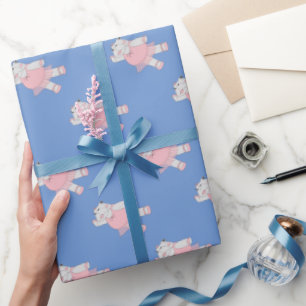Papel De Presente ilusima Ballerina Hippo Blue
