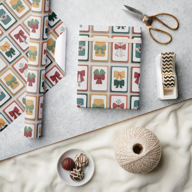 Papel De Presente Ilustração Alegre de Laço de Natal (Artesanato)