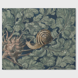 Papel De Presente Ilustração Antiga de Caracol Botânico Art Nouveau