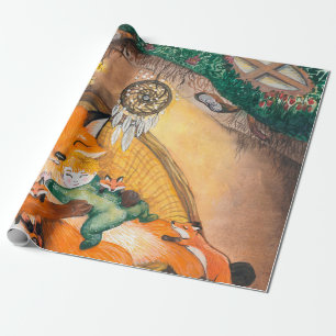 Papel De Presente ilustração aquarela de uma raposa de pai de toca