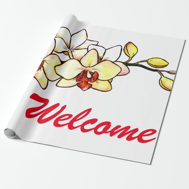 Papel De Presente ilustração aquosa orquídea amarelo floresce flo (Desenrolado)