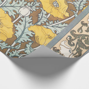 Papel De Presente Ilustração Art Nouveau Amarela Flor de Papoula