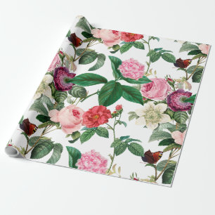 Papel De Presente Ilustração Botânica rosa Vintage