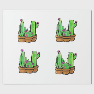 Papel De Presente Ilustração Cactus Trio