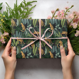 Papel De Presente Ilustração da Floresta Selvagem de Leopard Sem Cos