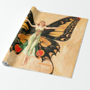 Papel De Presente Ilustração da Mulher Voando Borboleta Flapper