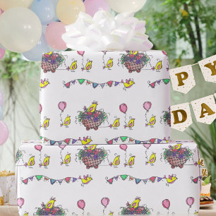 Papel De Presente Ilustração da Parada de Aves Celebratória