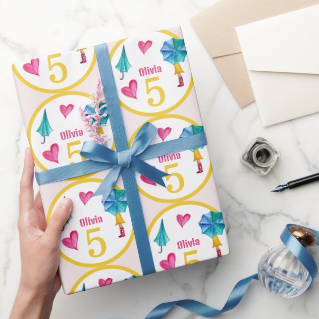 Papel De Presente Ilustração de Aquarela da Garota dos Guarda-chuvas (Presentear)