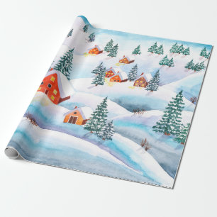 Papel De Presente Ilustração de aquarela pintada à mão do invern