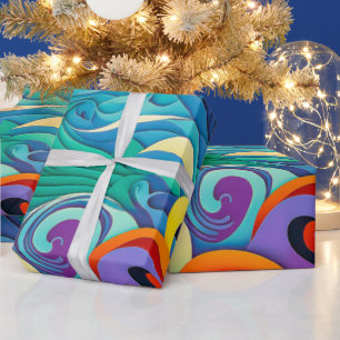 Papel De Presente Ilustração de Arte de Linha de Ondas de Sol Colori