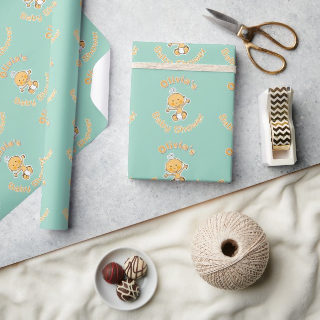 Papel De Presente Ilustração de Bebê Fofo Chá de Bebê Personalizado (Artesanato)