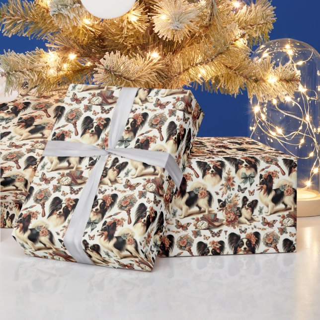 Papel De Presente Ilustração de Cachorro Cachorro Cachorro Papillon (Feriados)