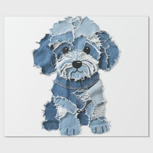 Papel De Presente Ilustração de Cachorro com Remendo de Jeans Fofo