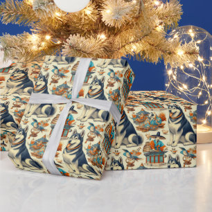 Papel De Presente Ilustração de Cachorro Jindo Coreano Vintagae