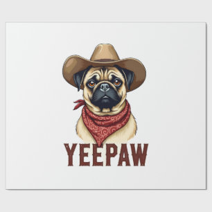 Papel De Presente Ilustração de cachorro ocidental YeePaw Pug Cowboy