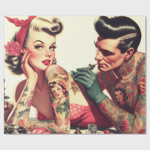 Papel De Presente Ilustração de Casal de Tatuagem na Vintage Old Sch