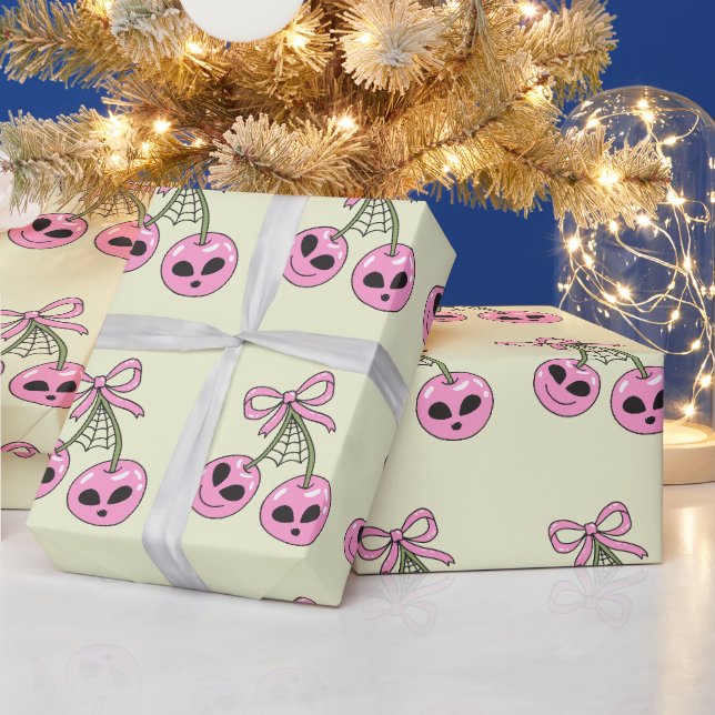 Papel De Presente ilustração de cereja de Halloween rosa fofa (Feriados)
