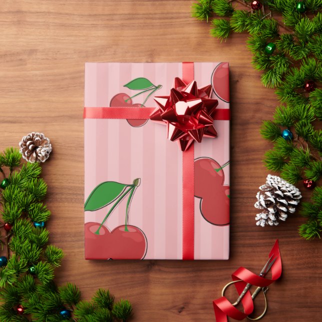 Papel De Presente Ilustração de Cerejas (Presente de Natal)