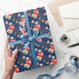Papel De Presente Ilustração de Cogumelos Fofos em Aquarela