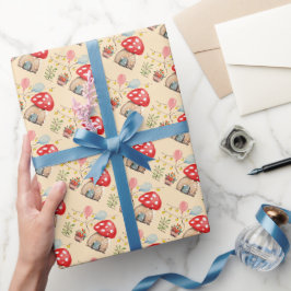 Papel De Presente Ilustração de Cogumelos Fofos em Aquarela