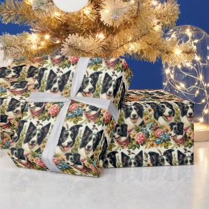 Papel De Presente Ilustração de Collie de Borda Vintage