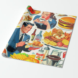 Papel De Presente Ilustração de Comidas da Vintage 1950s