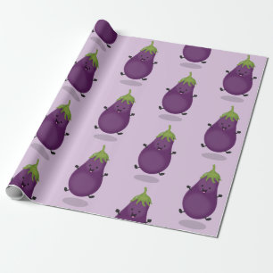 Papel De Presente Ilustração de desenho animado de beringela feliz
