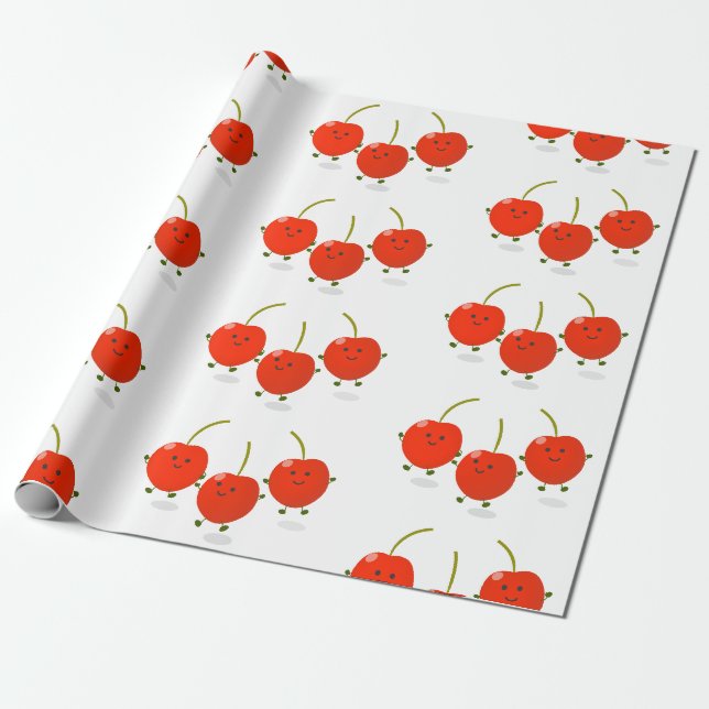 Papel De Presente Ilustração de desenho animado de cerejas vermelhas (Desenrolado)