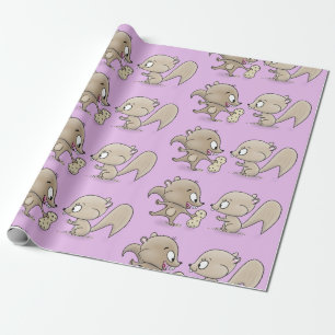 Papel De Presente Ilustração de desenho animado de esquilos engraçad