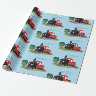 Papel De Presente Ilustração de desenho animado de locomotiva de com