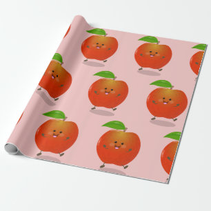 Papel De Presente Ilustração de desenho animado de maçã dançant