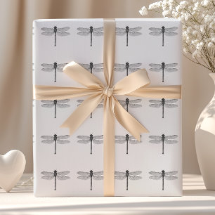 Papel De Presente Ilustração de Dragonfly em Preto e Branco Vintage