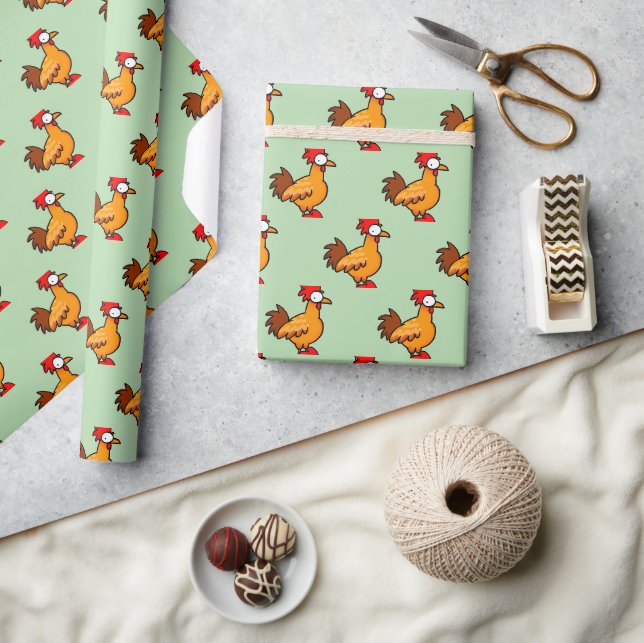 Papel De Presente Ilustração de Frango de Desenho Animado Divertido (Artesanato)