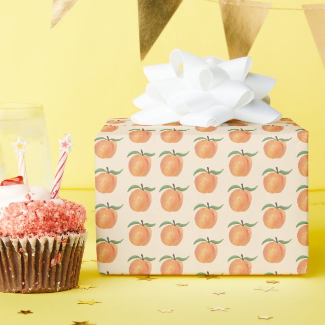 Papel De Presente Ilustração de Fruta Pêssego Pintada Fofa (Festa de aniversário)