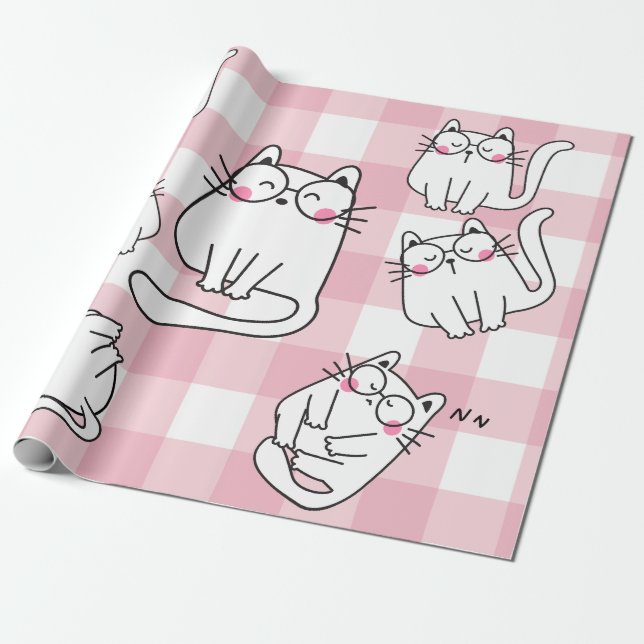 Papel De Presente Ilustração de Gato Rosa Reprodutor (Desenrolado)