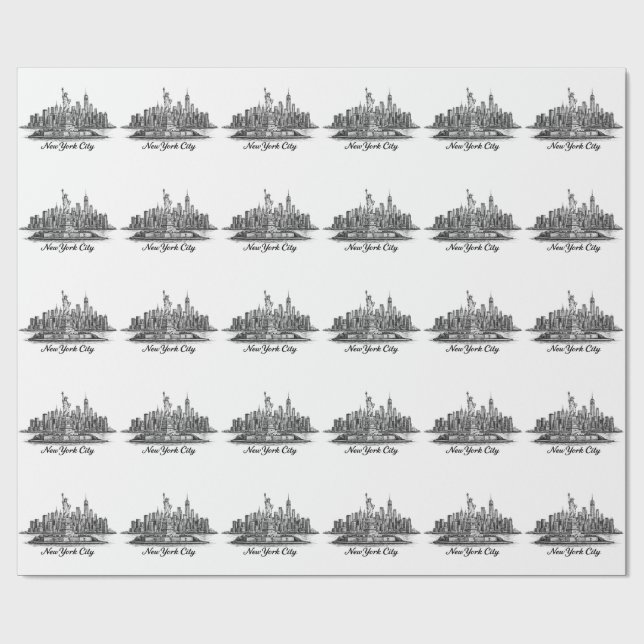 Papel De Presente Ilustração de Linha do Horizonte de Nova York (Aberto)