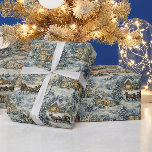 Papel De Presente Ilustração de Natal de uma Aldeia Vitoriana Nevada (Feriados)