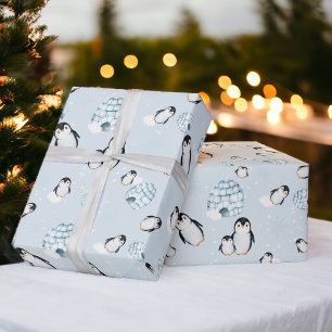 Papel De Presente Ilustração de neve de pinguim-de-inverno bonito