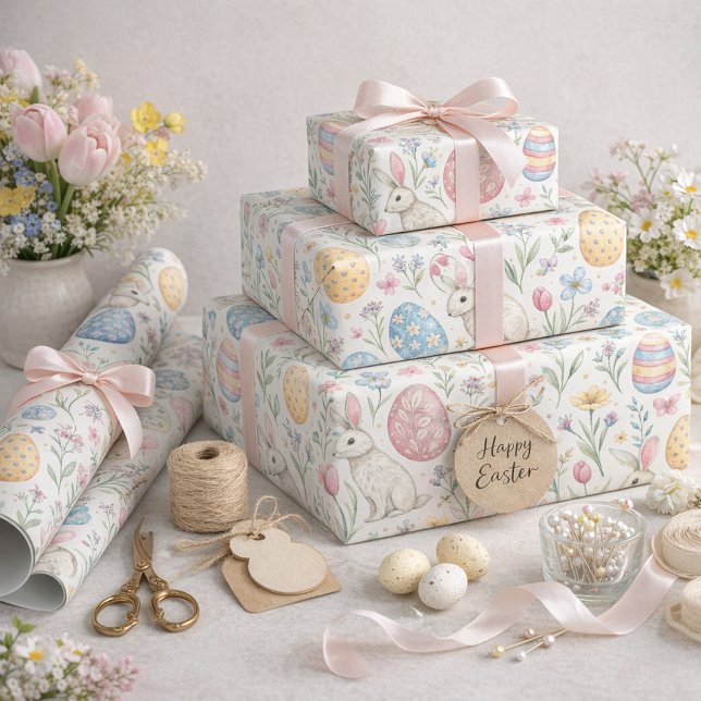 Papel De Presente Ilustração de Ovo de Páscoa e Coelho da Primavera  (Criador carregado)