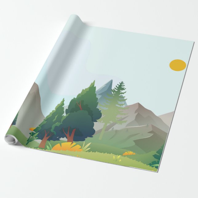 Papel De Presente Ilustração de paisagem (Desenrolado)