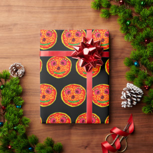 Papel De Presente Ilustração de Pizza Sorridente Design
