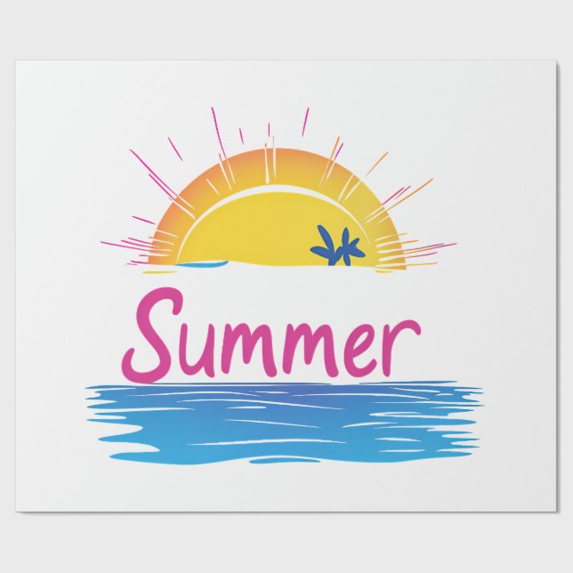 Papel De Presente Ilustração de Praia Sunset Summer (Aberto)