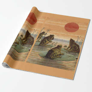 Papel De Presente Ilustração de Rãs Almofadas de Lírio Lua