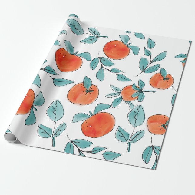 Papel De Presente Ilustração desenhada pela fruta das laranjas moder (Desenrolado)