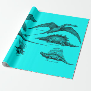 Papel De Presente Ilustração do Dinossauro Vintage Dinossauros Retro