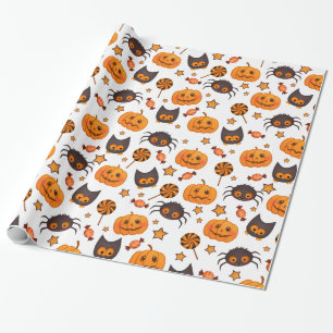 Papel De Presente Ilustração do Padrão do Halloween Pumpkins